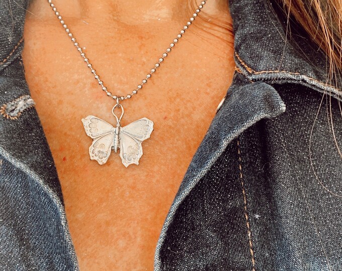 Sterling Silver Large Butterfly Necklace Etsy