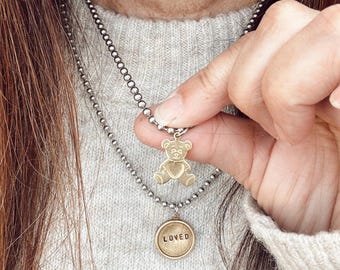 NEW - Teddy Bear Brass Charm Necklace -  Valentine’s Day gift - Cutest Necklace
