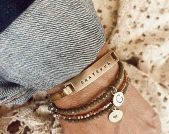 Personalized Custom Brass Hand Stamped grateful Bracelet Bangle Cuff