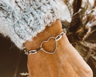 Stainless Steel Open Heart Bracelet