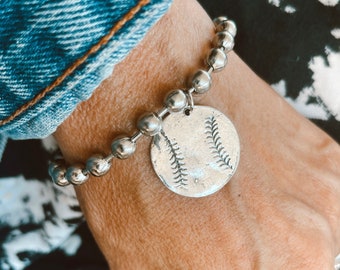 Sterling Silver Charm Bracelet with Baseball Tag