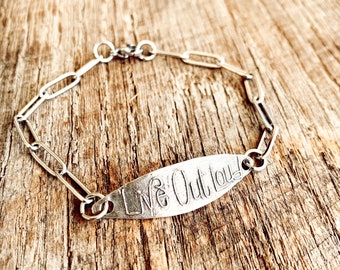 Sterling Silver LIVE OUT LOUD bracelet with Stainless Steel Paperclip Chain