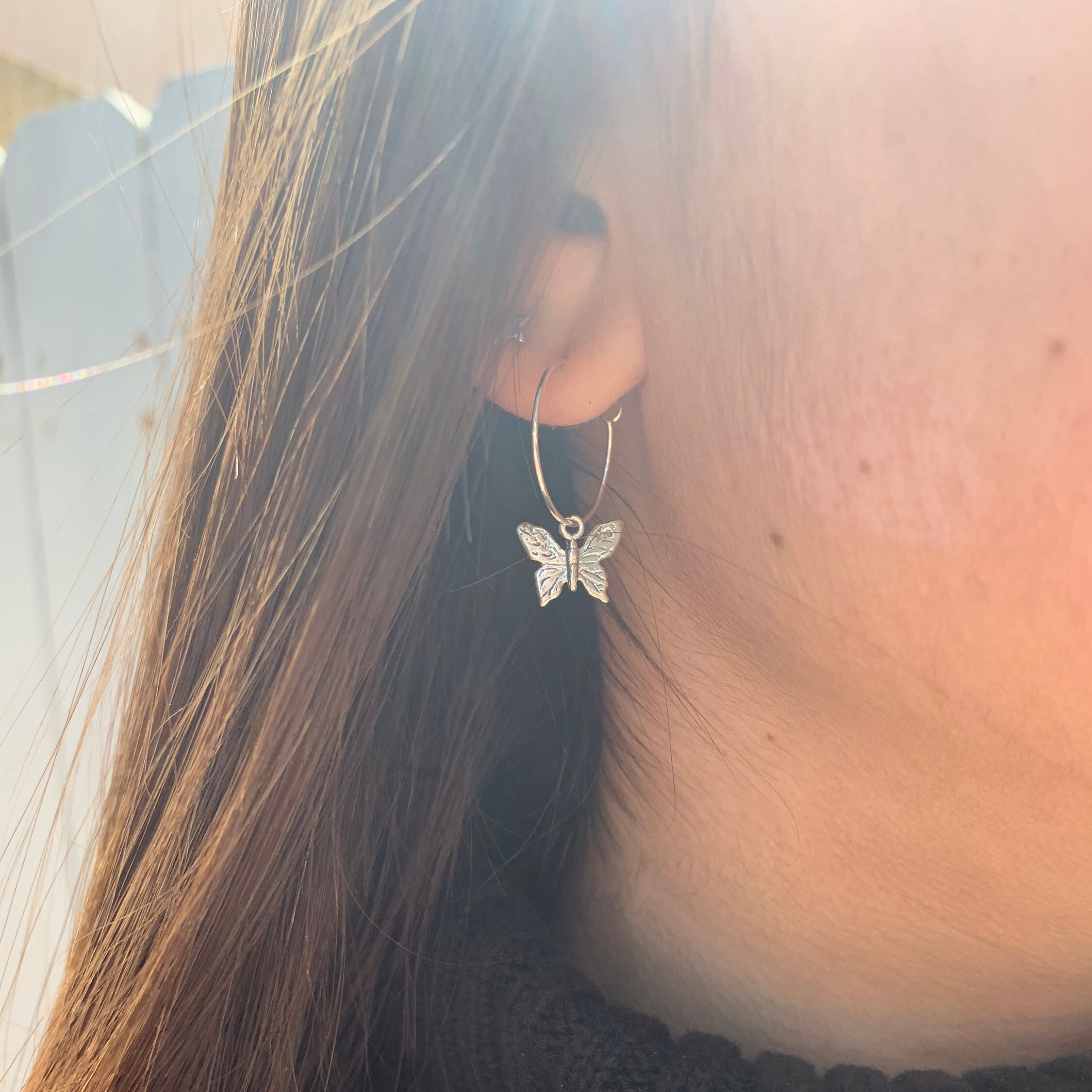 Butterfly hoop earrings best sale silver