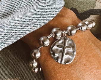 Padlock Cuff Bangle: Wide Stainless Steel Bracelet With Heart Lock