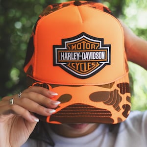 Orange Camo Harley Trucker Hat, Snapback Otto Brand