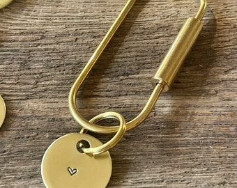 Hand Stamped Heart Brass Tag with Brass Carabiner - Perfect Little Gift