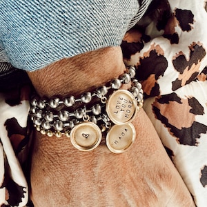 NEW Chunky Ball Chain Bracelet with Hand Stamped Brass Charms / tags - MAMA - Love you More - Heart Perfect Bestie gift - Mom Gift