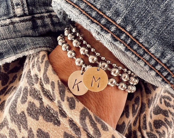 Mixed Metal Hand Stamped Initial Bracelet for Mom