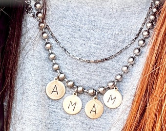 Stainless Steel Ball Chain Necklace with Hand Stamped M A M A brass tags