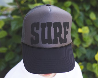 The cutest Black and Gray Trucker Hat - SURF - perfect summer trucker