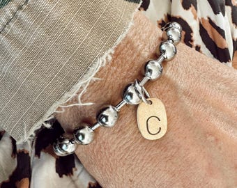 New Thumbprint Initial Tag Mixed Metal Bracelet - Christmas Gift - Favorite Things