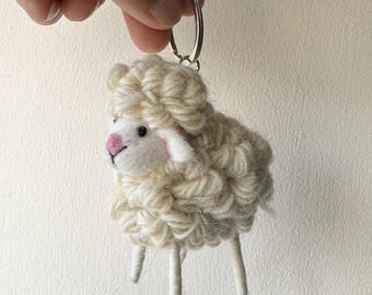 Needle Felted Sheep Keychain: Eco-Friendly Wool Ornament