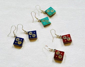 Handmade Tibetan Turquoise Earrings: Ethnic Tribal Jewelry