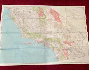 Mapa antiguo del estado de California del USGS – 1968 / Revisado en 1981 – Mitades norte y sur completas – Gran mapa mural del Servicio Geológico
