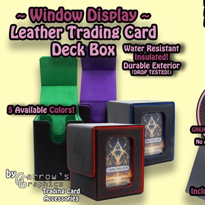 100 CARDS | Leather Trading Card Leather Deck/Collection Box | WINDOWED DISPLAY