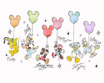 Mickey and Friends Signatures Balloons Png, Vintage Disneyland Digital Download, Magic Kingdom Characters, Mouse File Png, Retro Mickey Png