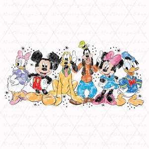Watercolour Mickey and Friends Png, Mickey Goofy Donald Daisy Minnie Pluto Sublimation Design, Family Vacation Png, Family Trip Png