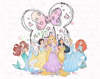 Aquarel prinsessen png, retro kleurrijk kasteel png, muisoor kasteel png, familievakantie, Magic Kingdom png, sublimatieontwerp png