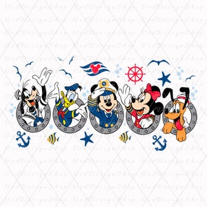 Può includere: Cinque personaggi Disney, Topolino, Minnie Mouse, Paperino, Pippo e Pluto, spiano da oblò di una nave. Gli oblò sono grigi con bordi bianchi. I personaggi indossano abiti a tema nautico. Topolino indossa un'uniforme da marinaio blu con un cappello bianco. Minnie Mouse indossa un vestito rosso e bianco con un fiocco bianco. Paperino indossa un'uniforme da marinaio blu con un cappello bianco. Pippo indossa un'uniforme da marinaio blu con un cappello bianco. Pluto indossa un'uniforme da marinaio rosso e bianco con un cappello bianco. Lo sfondo è bianco con disegni a tema nautico blu e bianco.