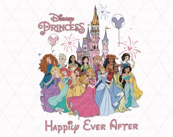 Retro Princess Happily Ever After Png, Princesses Png, Retro Colorful Castle Png, Mouse Ear Castle Png, Sublimation Design Png