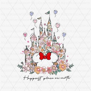 Happiest Place On Earth PNG, Magical Castle Floral Png, Magic Kingdom Png, Family Vacation Png, Family Shirt Png, Vintage Kingdom Png