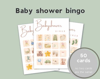Baby shower bingo| 50 ready-to-use baby bingo cards| prefilled baby bingo cards| babyshower activity| baby shower bingo game| vintage