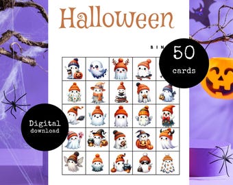 Halloween bingo ghosts, Kids halloween activity, Halloween game, Halloween printable, digital download, Unique bingo cards, spooky vibes,