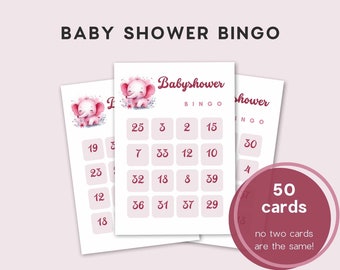 Baby shower bingo cards| 50 ready-to-use baby bingo cards| unique bingo cards| baby shower activity| baby shower bingo game| babygirl