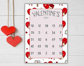 Valentine's Day Bingo 50 BingoCards Kids activity Family game Valentine's  Day  Printable, Digital Download Unique bingo cards LOVE Bingo