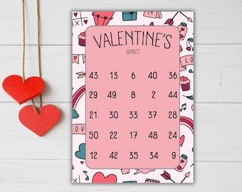 Valentine's Day Bingo 50 BingoCards Kids activity Family game Valentine's  Day  Printable, Digital Download Unique bingo cards LOVE Bingo