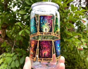 Vaso acrílico con cartas del tarot de terror, ideal para Halloween (16 oz)