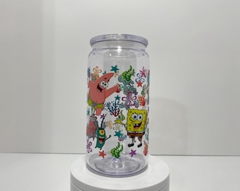 SpongeBob Tumbler Cup, UV DTF, 16oz Acrylic with Lid & Straw