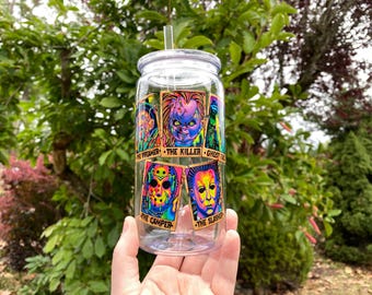 Vaso acrílico con tapa y pajita de cartas del Tarot del Terror