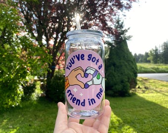 Corazón de Tstory, tienes un amigo en mí, vaso de plástico acrílico de 16 oz, tapa y pajita, doble cara