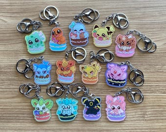 2in Poke sweets keychains, PKMN, Acrylic Charms, Double sided, kawaii, chibi, cartoon, anime, monster creatures