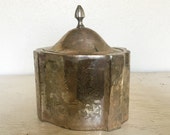 silver tea caddy or biscuit barrel - international silver india storage container or trinket box - ornate engraved with finial top