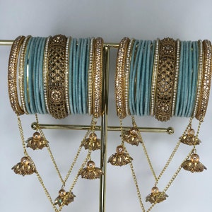 Baby Blue Bangles Double Set- Indian Bangles set-Perfect for Gifting and wear as Jewellery on Occasion.