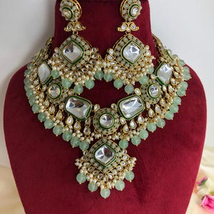 Sabyasachi inspired Kundan Necklace set with Earrings and Mang Tikka/ Mint Green