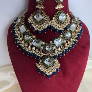 Sabyasachi inspired Kundan necklace set/ with earrings and Mang tikka/ Midnight Blue