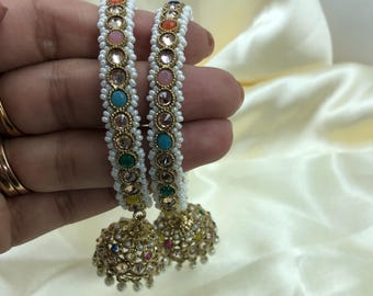 Polki Antique Gold Jhumki Bangles Pair/ Set of 2/ Polki Bangles/ Indian Bangles/Premium Quality/ MultiColour