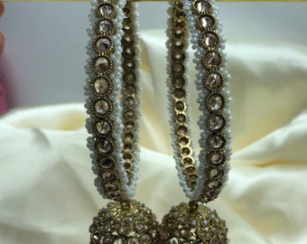 Polki Jhumki Bangles: Antique Gold Indian Jewelry, Set of 2