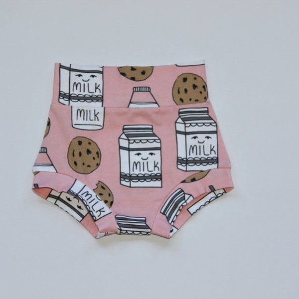 Milk and Cookies Bummies - Baby Shorts - Toddler Shorts - Summer Shorts - Girls High Waisted Shorts