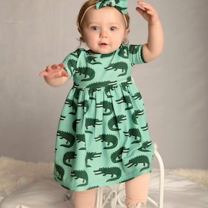 Toddler Dress- Crocodile themed dress- Girls Dresses-Matching Head Band