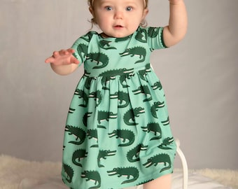 Toddler Dress- Crocodile themed dress- Girls Dresses-Matching Head Band