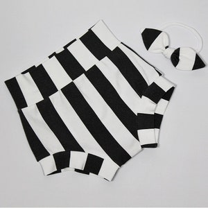 Black and White stripe Bummies - High Waisted Shorts - Baby Shorts - Toddler Shorts - Girls Summer Clothing - Matching Headband