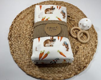 Rabbit Burp Cloth Set – Cotton Baby Shower Gift, 3-Pack