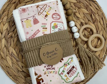 3 pk burp cloths - baby gift - newborn gift - baby shower gift - baby girl