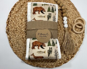 Wildlife Burp Cloths - Set of 3, Cotton Blend Baby Shower Gift