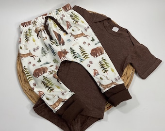 Baby joggers - Baby Leggings- toddler Pants - Baby clothes - Unisex baby gift - woodland