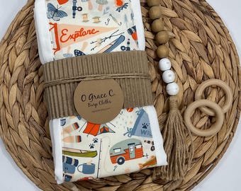 3 pk burp cloths - baby gift - newborn gift - baby shower gift - camping theme - unisex